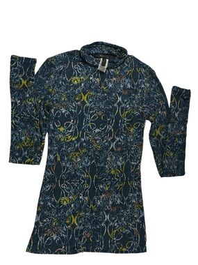 NWOT BCBGMAXAZRIA S Blue Filigree Mock Neck 100% Cotton Top Rare